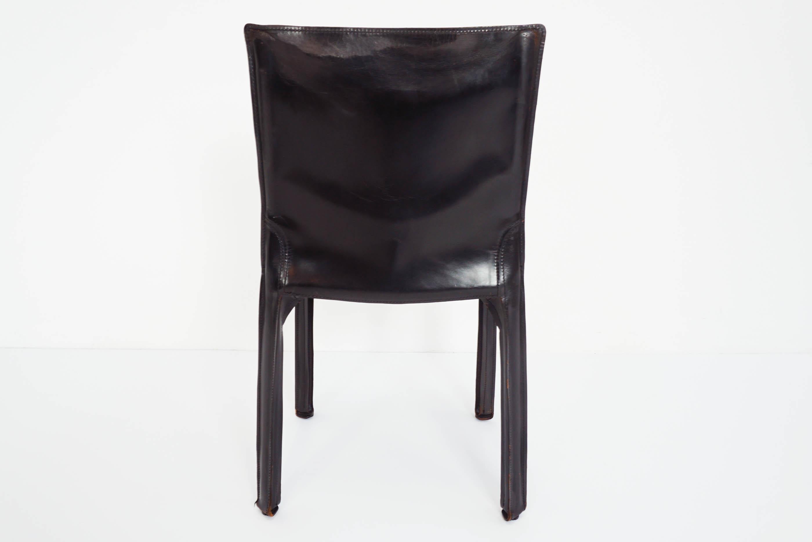 Black Patina Leather Mario Bellini Cassina Set of 6 Chairs Mod. CAB 412, Italy 1