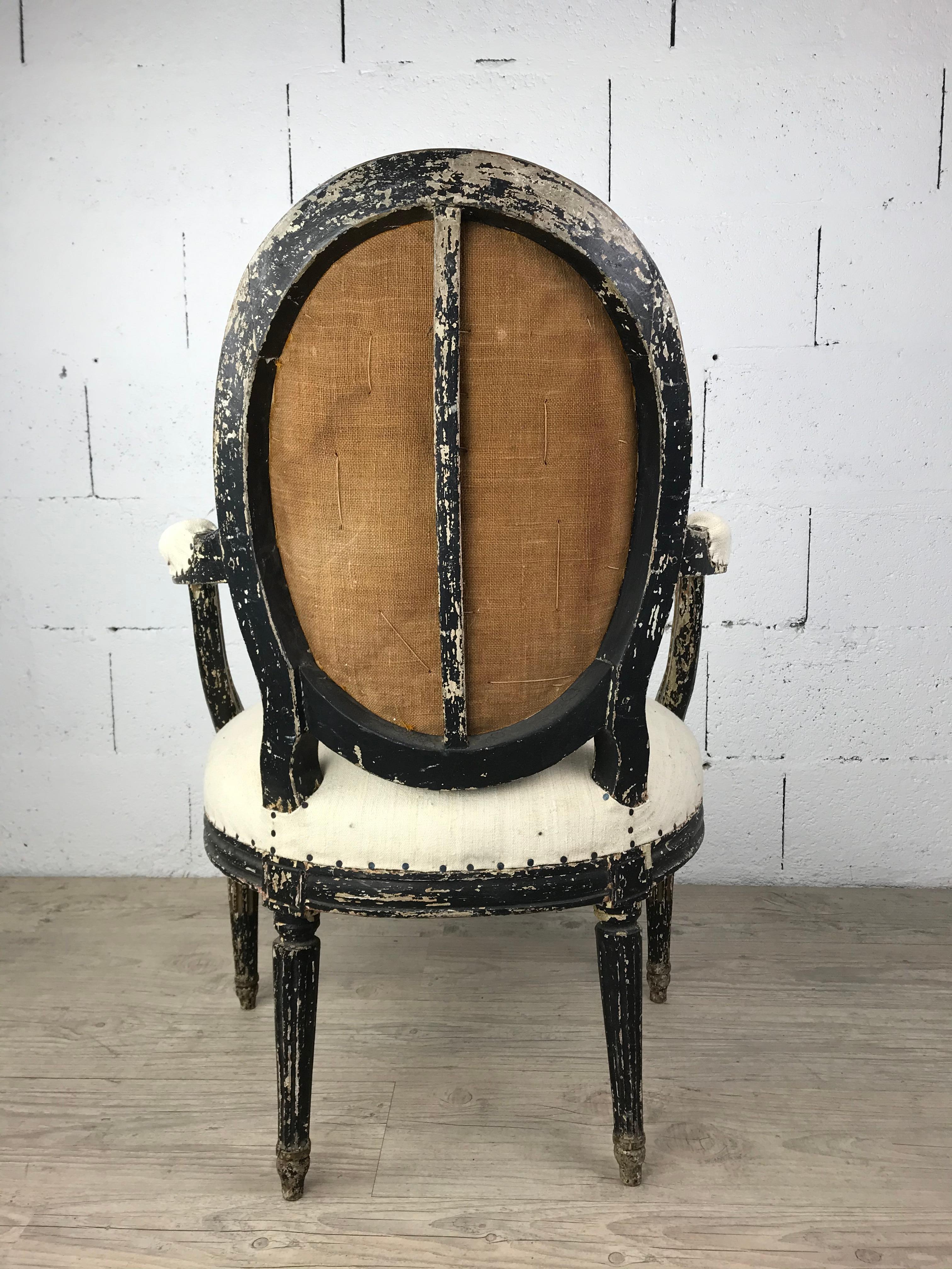 Louis XVI Black Patina Medaillon Armchair XVIII th century For Sale