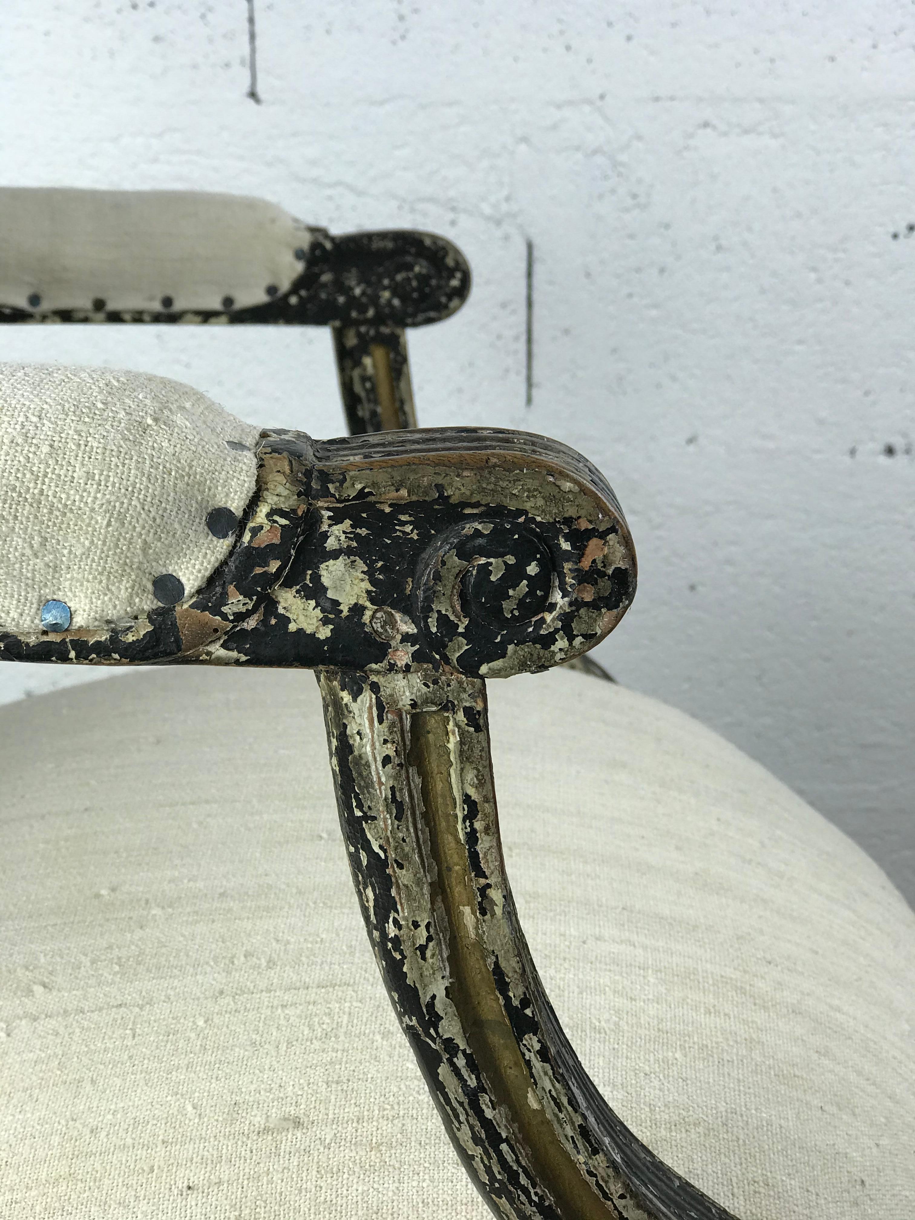 Hand-Carved Black Patina Medaillon Armchair XVIII th century For Sale