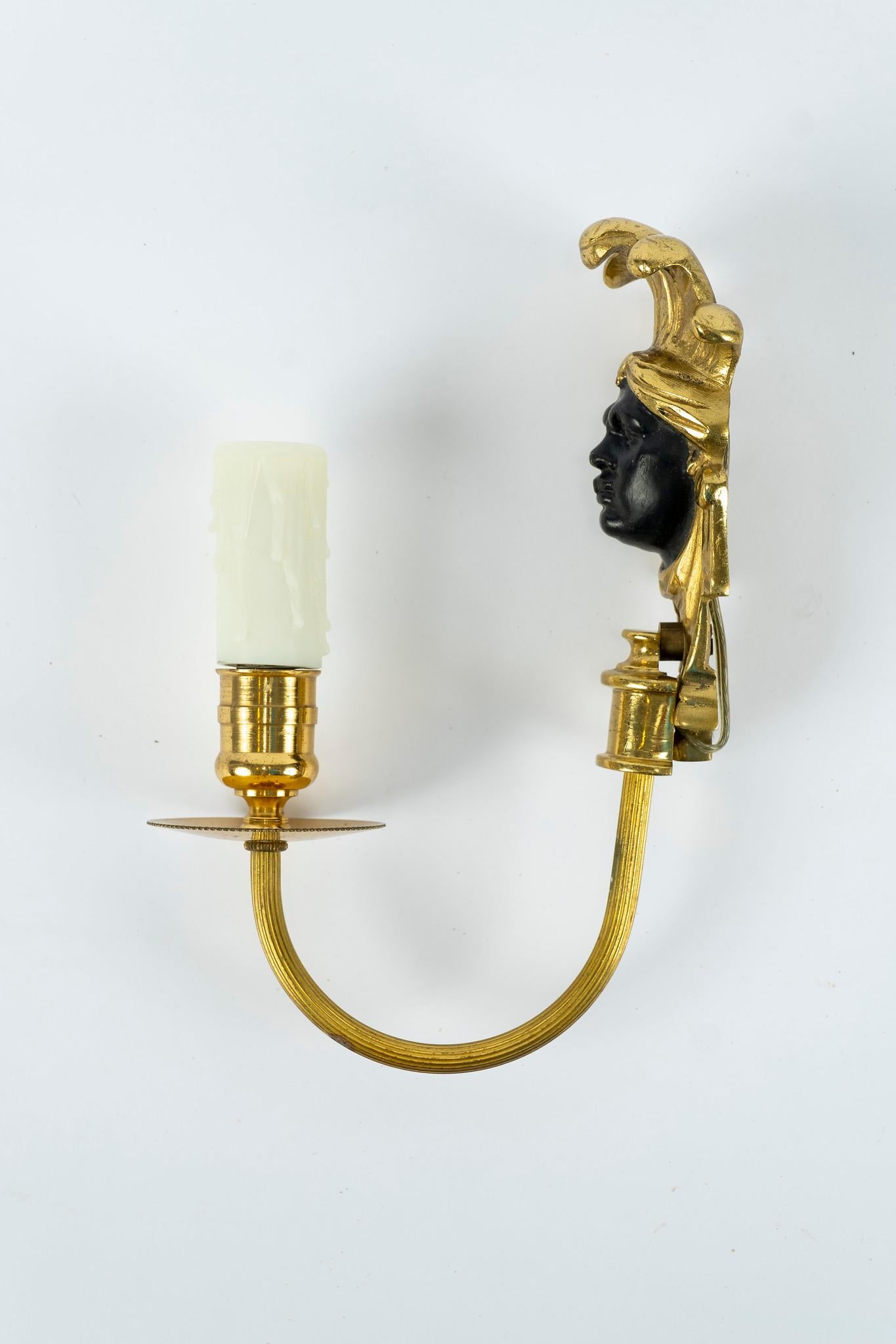 Black Patinated and Bronze Face Sconces For Sale 1