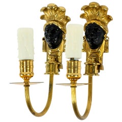 Vintage Black Patinated and Bronze Face Sconces