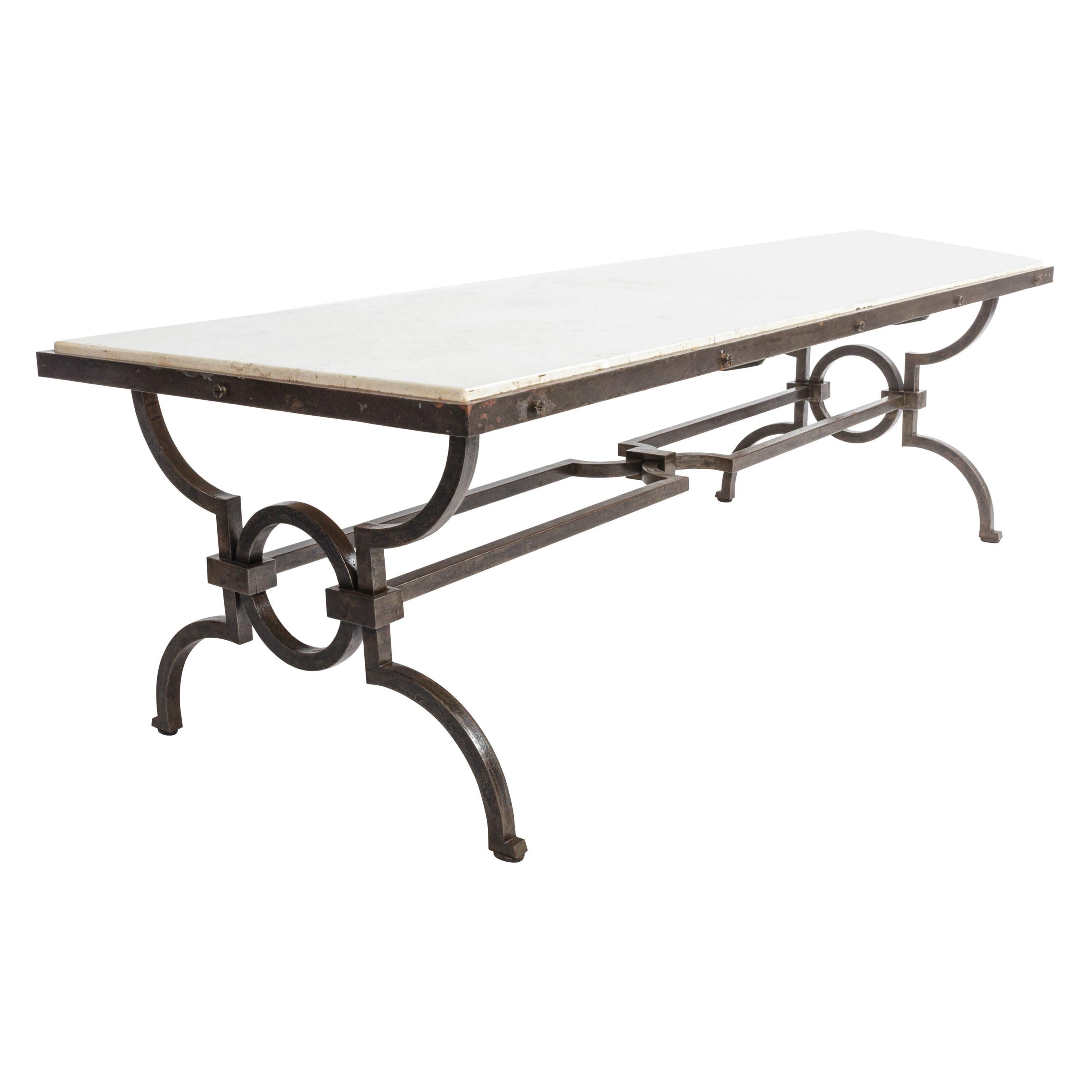 Black Patinated and Gilded Wrought Iron Coffee Table by Gilbert Poillerat, Franc