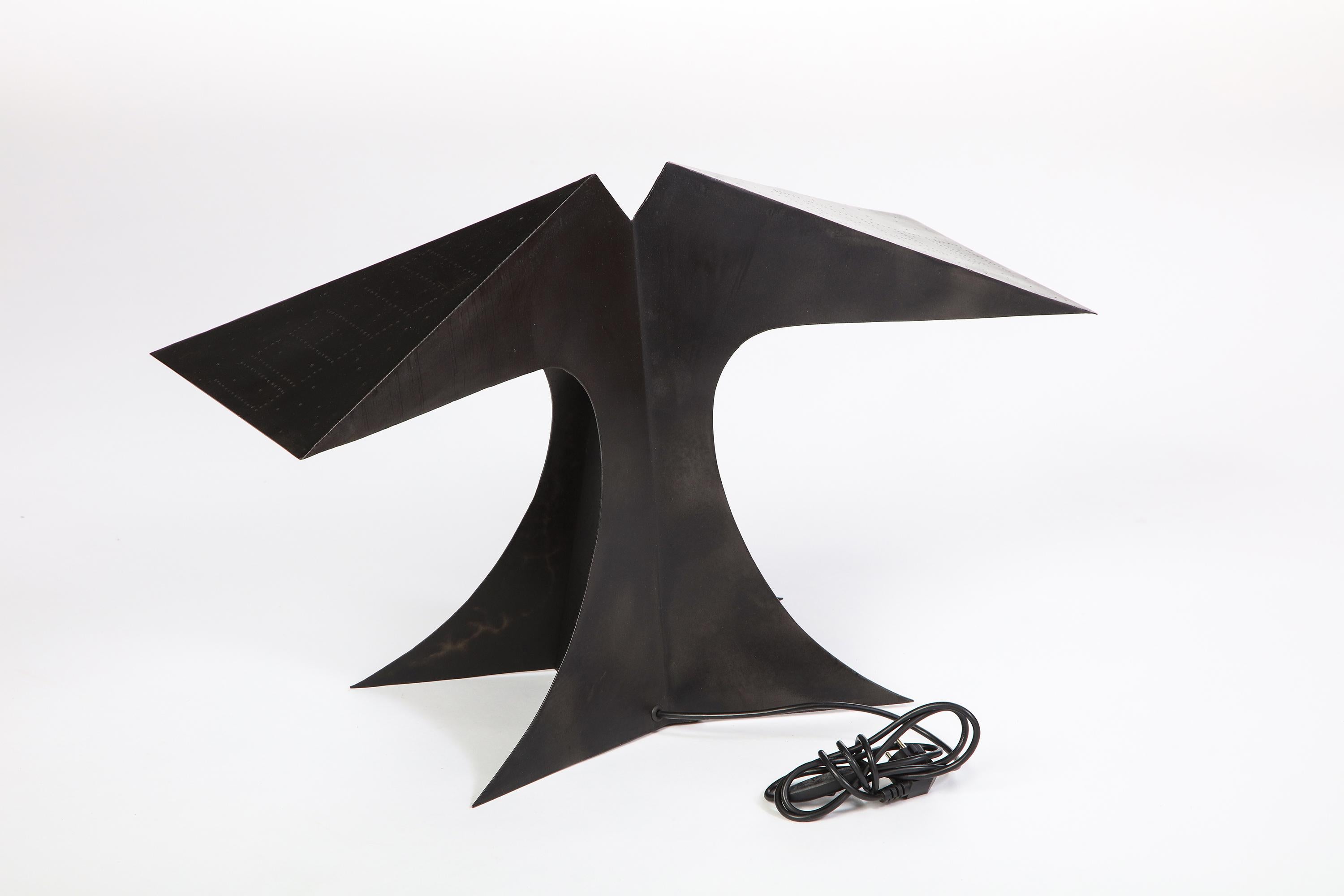 Black Patinated and Pierced-Metal Table Lamp, Modern For Sale 5