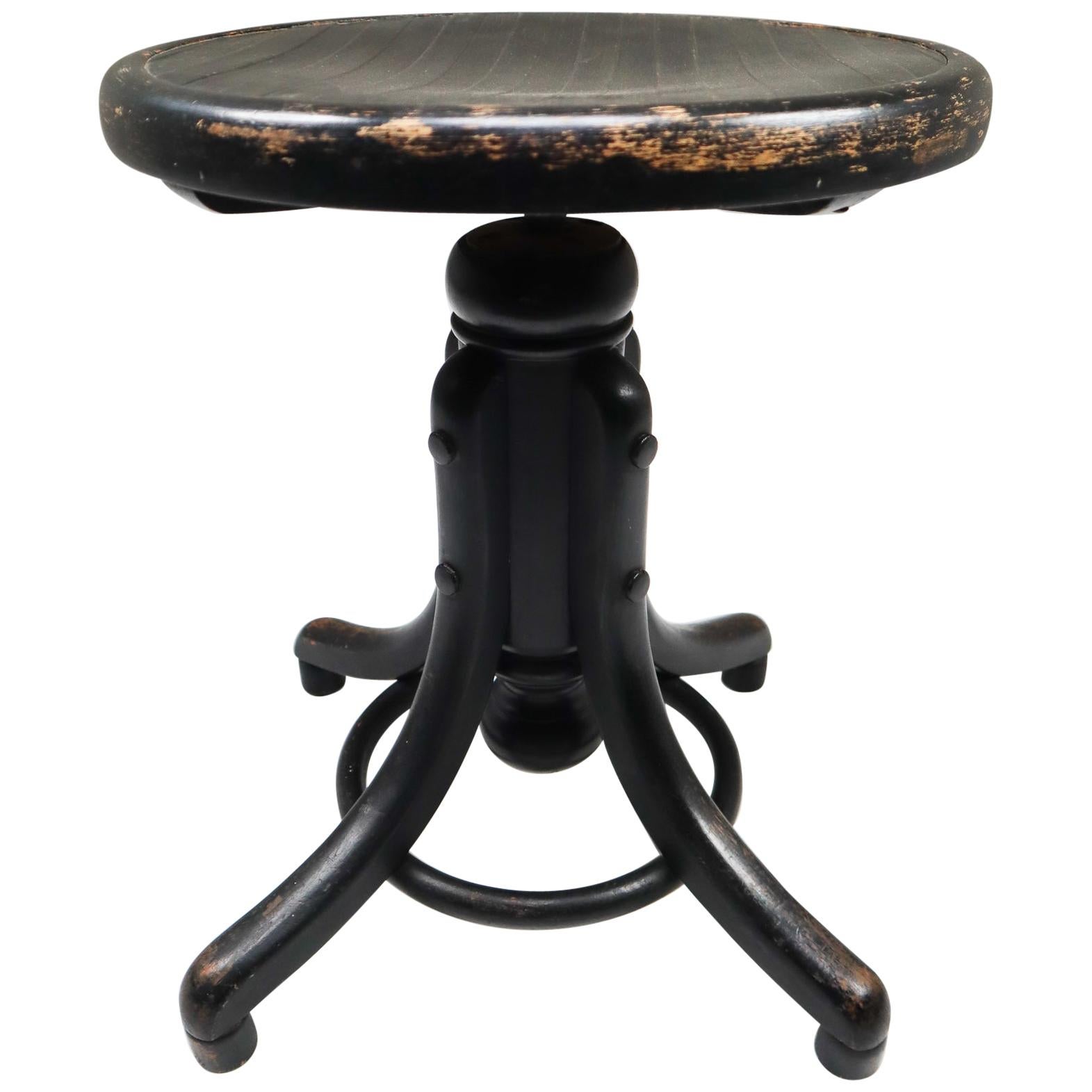 Black Patinated Bentwood Piano Stool by Thonet, Austria, 1900s
