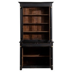 Black Patinated Louis Philippe Cabinet With Mesh Screen Doors