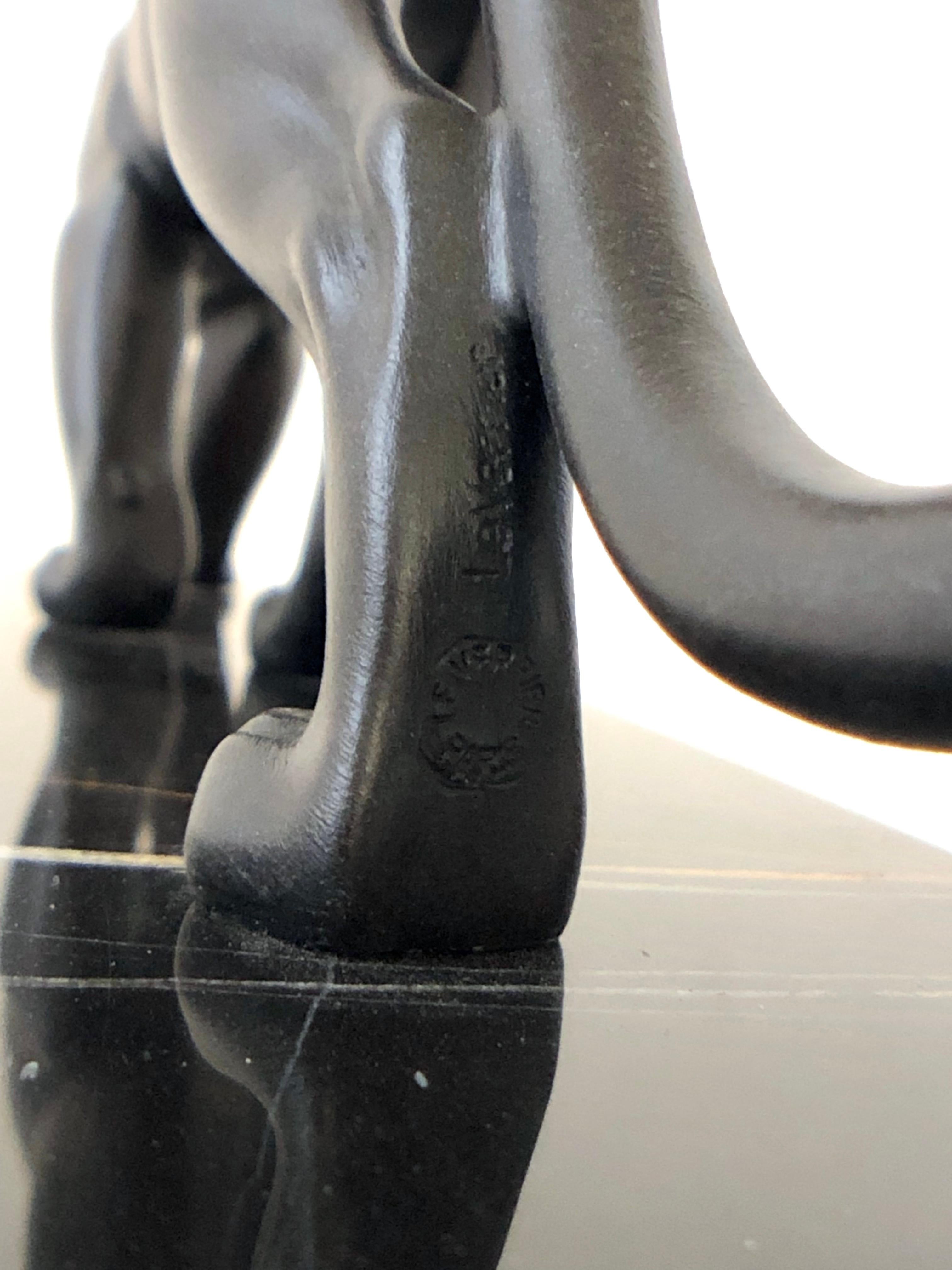 Contemporary Black Patinated Panther Sculpture Ouganda Original Max Le Verrier Spelter Marble