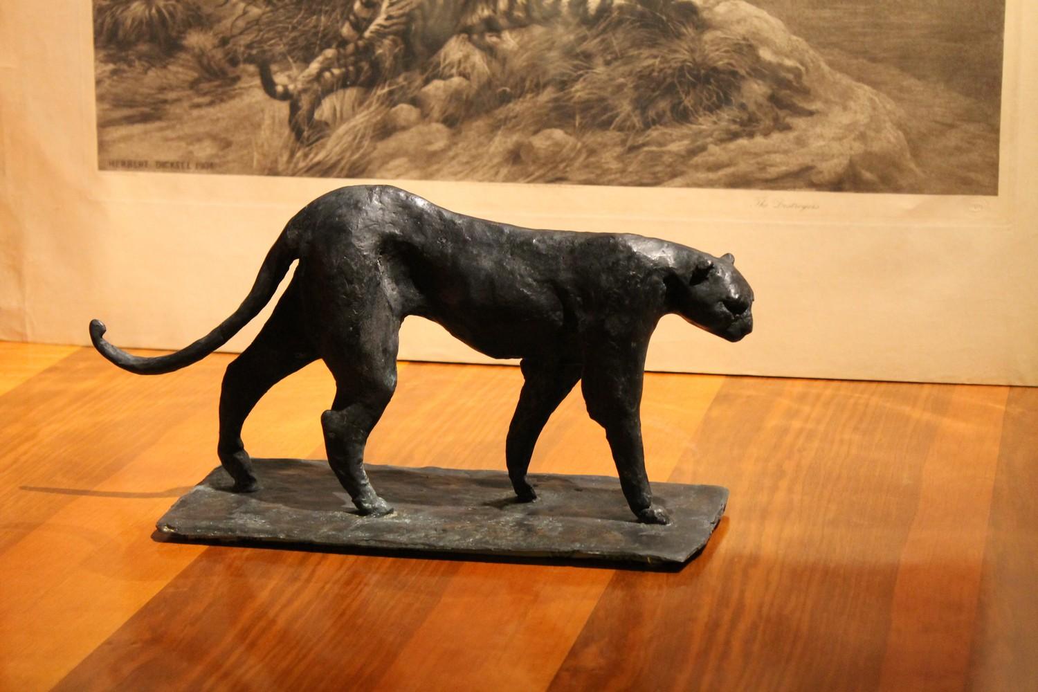 Italian Black Patinated Solid Bronze Contemporary Art Deco Inspired Leopard Sculpture For Sale