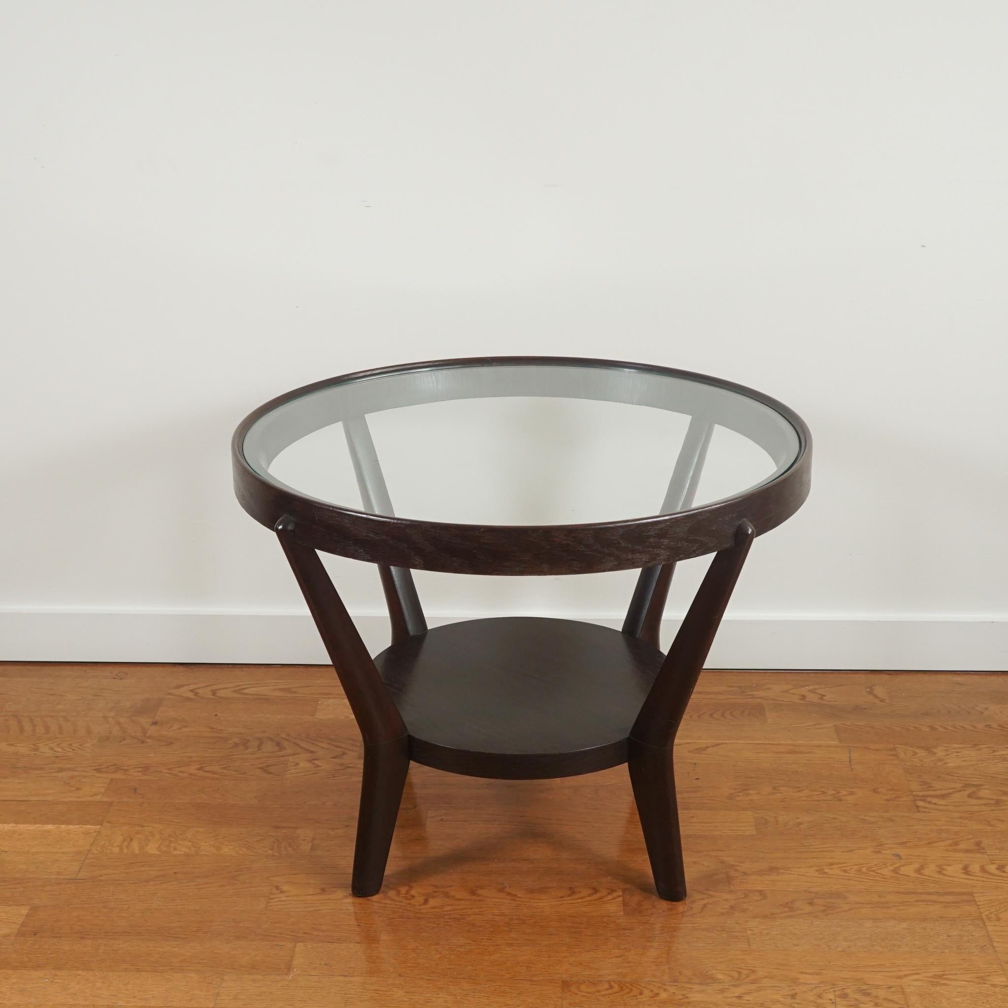 Mid-Century Modern Black Patinated Wood and Glass Side Table For Sale