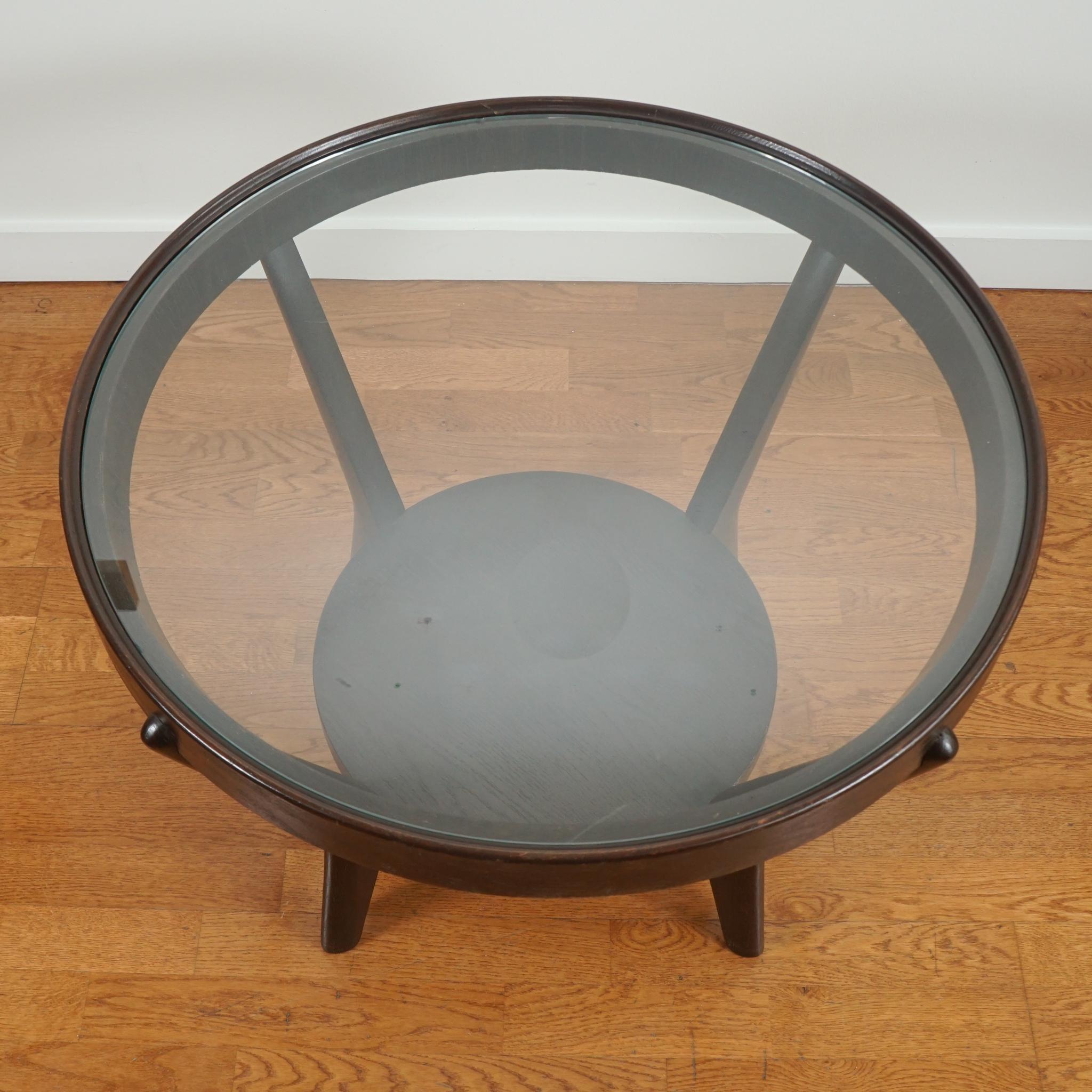 North American Black Patinated Wood and Glass Side Table For Sale