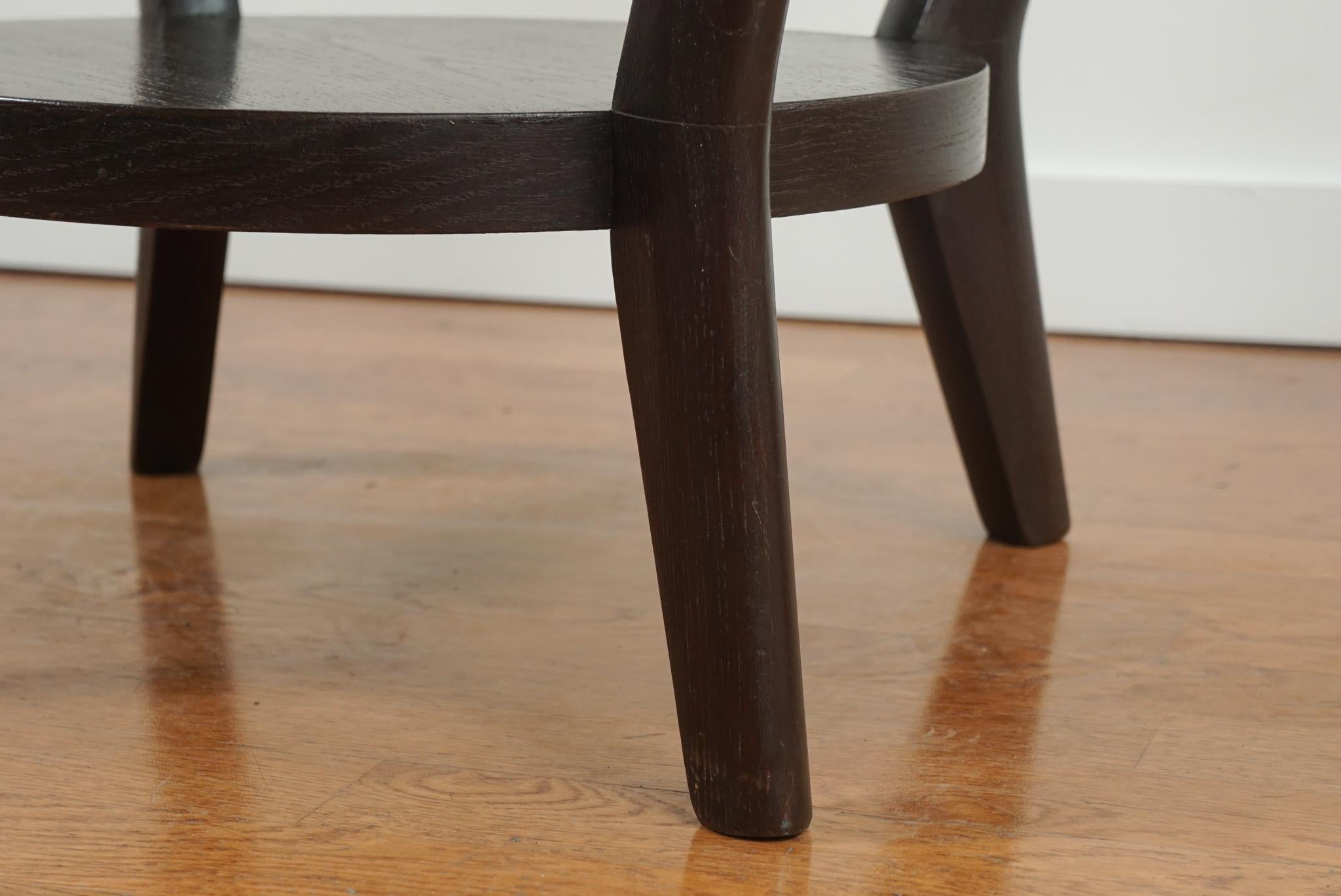 Machine-Made Black Patinated Wood and Glass Side Table For Sale