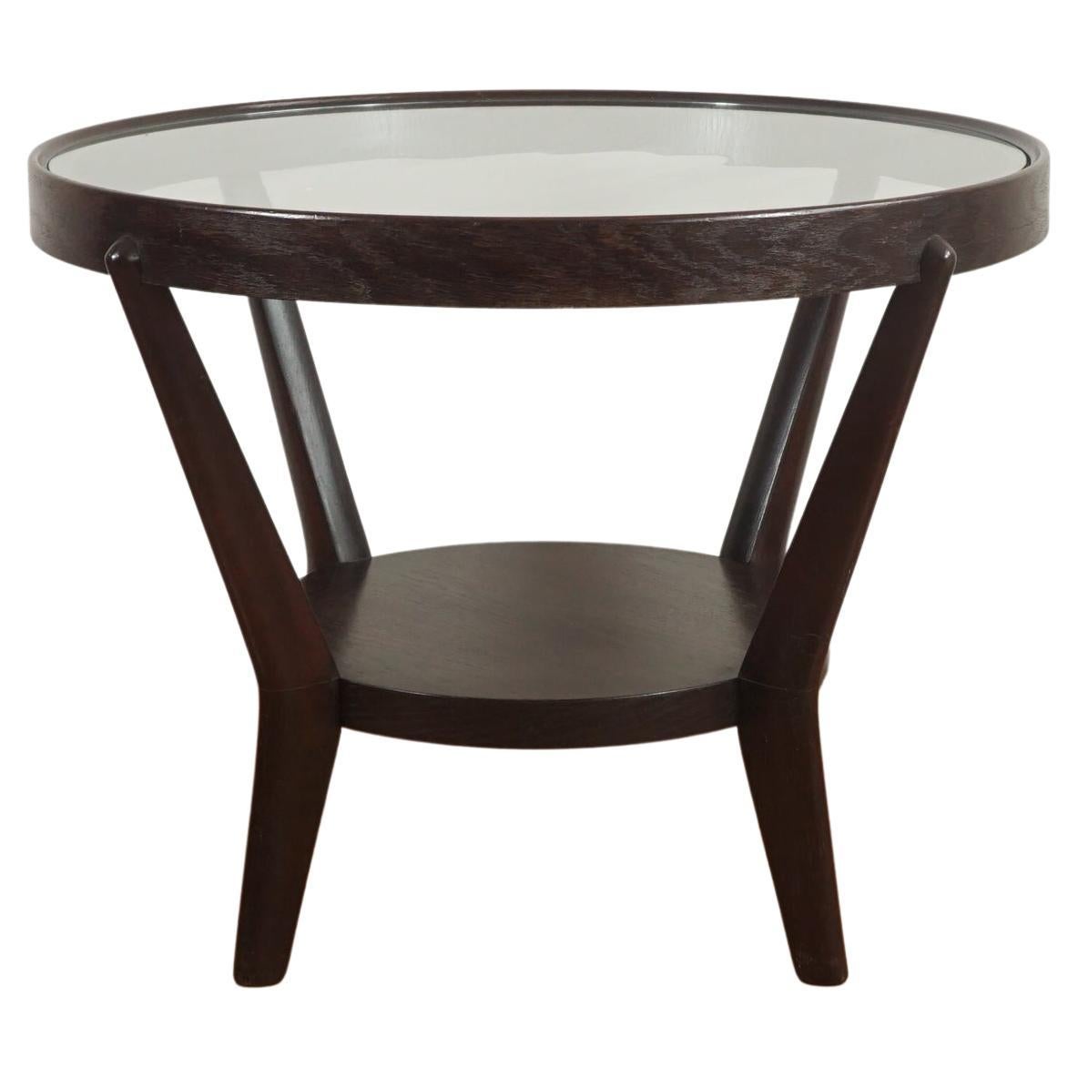 Black Patinated Wood and Glass Side Table For Sale