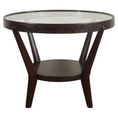 Black Patinated Wood and Glass Side Table
