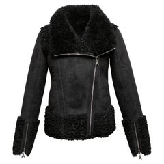 Schwarze Patrizia Pepe Shearling Moto Jacke aus Schwarz