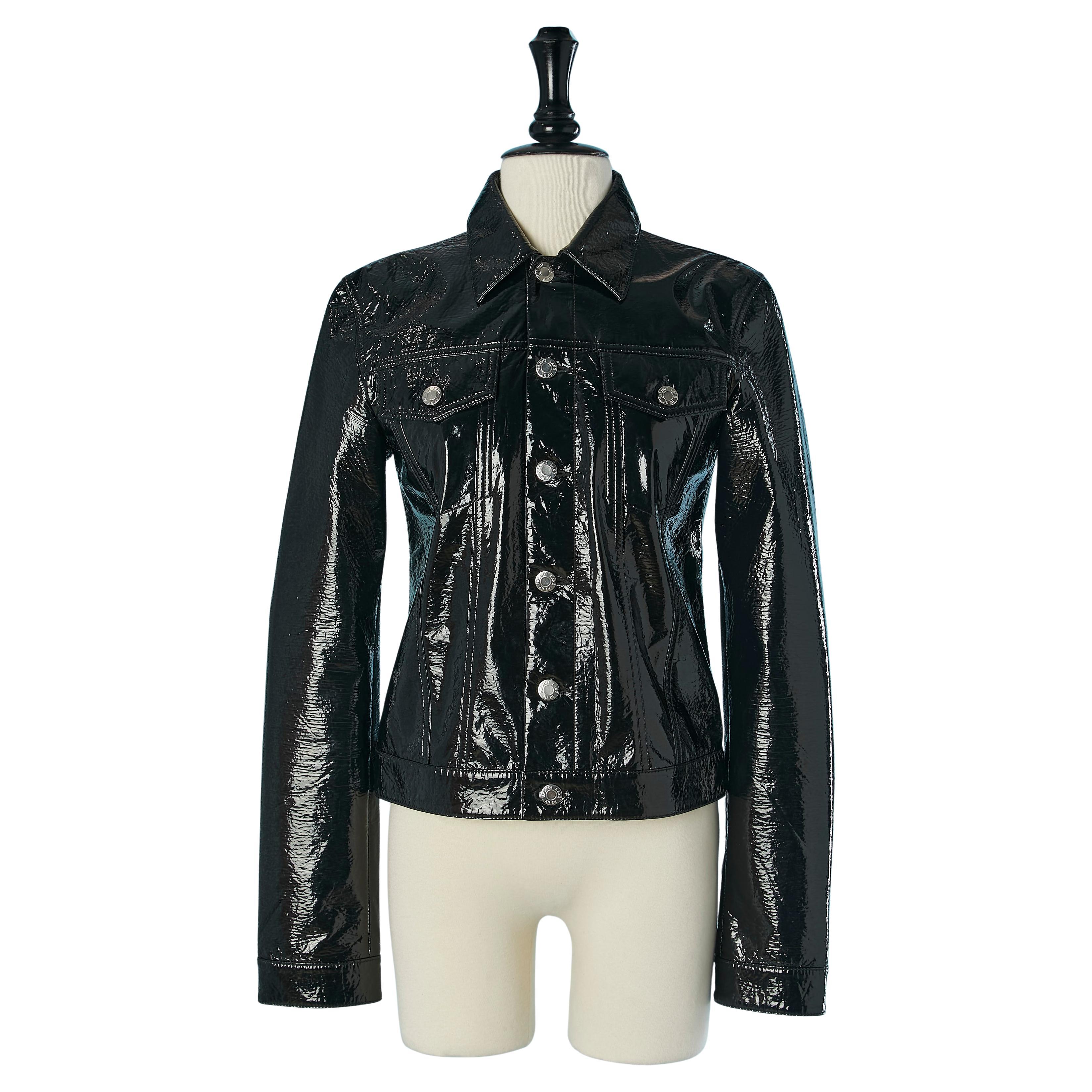 Giacca monopetto in patten nero HELMUT Lang in vendita