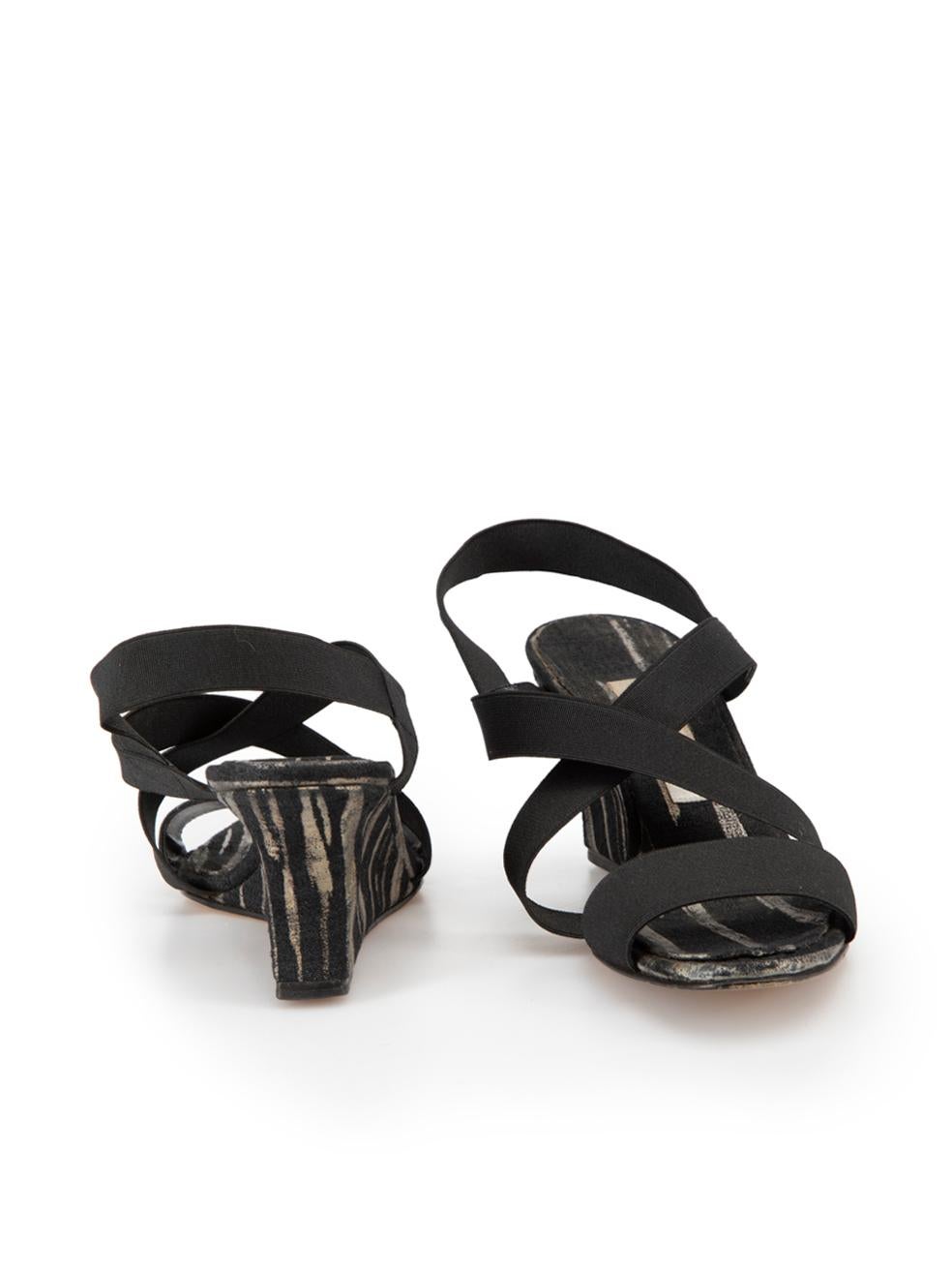Manolo Blahnik Black Patterned Strap Wedge Sandals Size IT 35.5 In Good Condition For Sale In London, GB