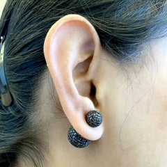 Black Pave Diamond Ball Earrings Made In 18k Gold & Silver