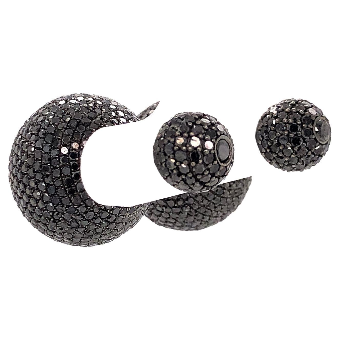 Black Pave Diamond Ball Tunnel Earring Made In 18k Gold