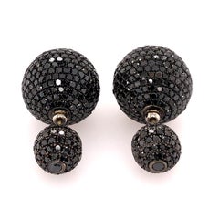 Black Pave Diamond Ball Tunnel Earrings Made in 18k Gold & Silver