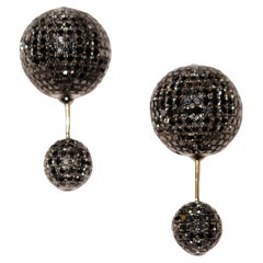 Boucles d'oreilles tunnel boule en diamant pavé noir en or et argent 18k