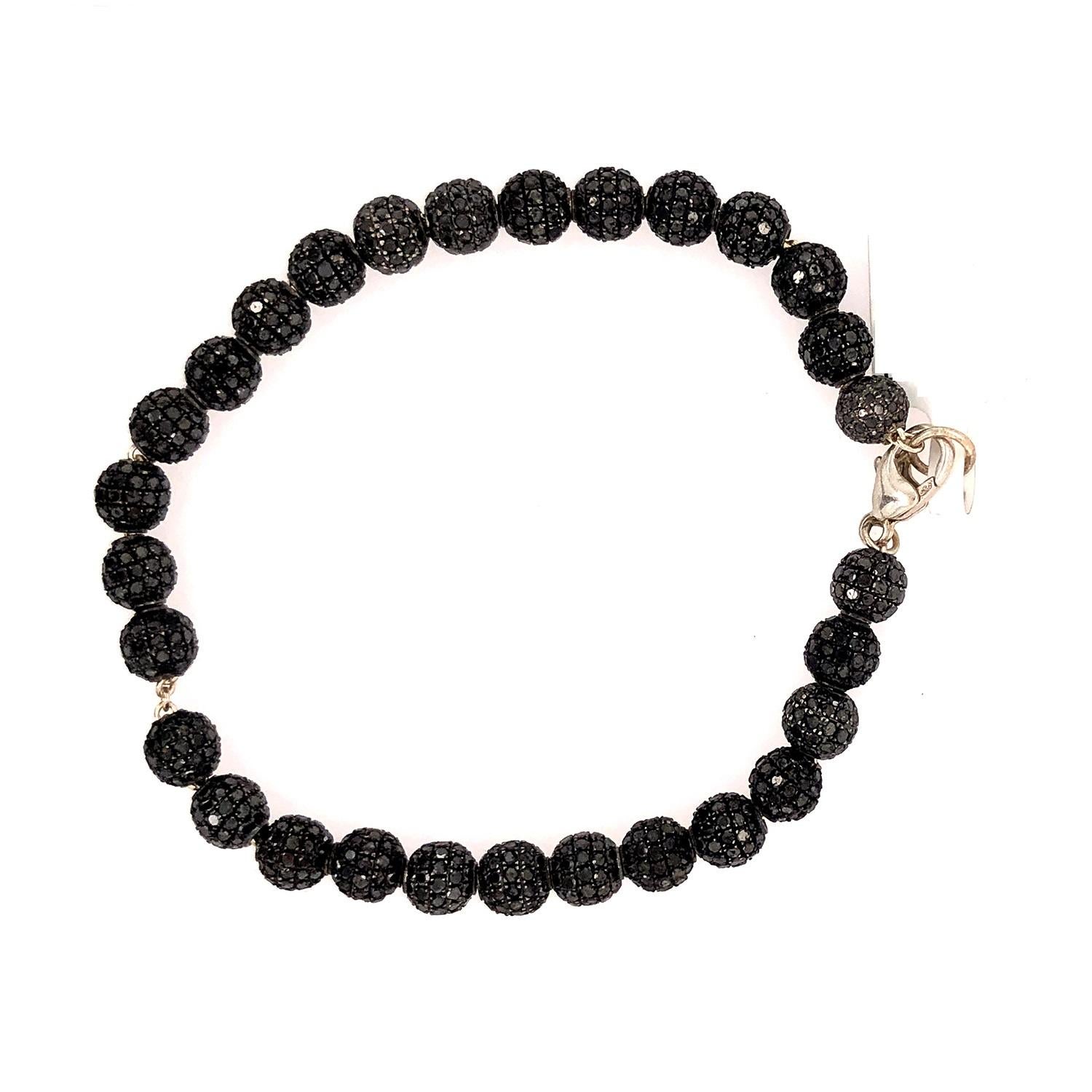 Black Pave Diamond Beaded Bracelet In New Condition For Sale In New York, NY