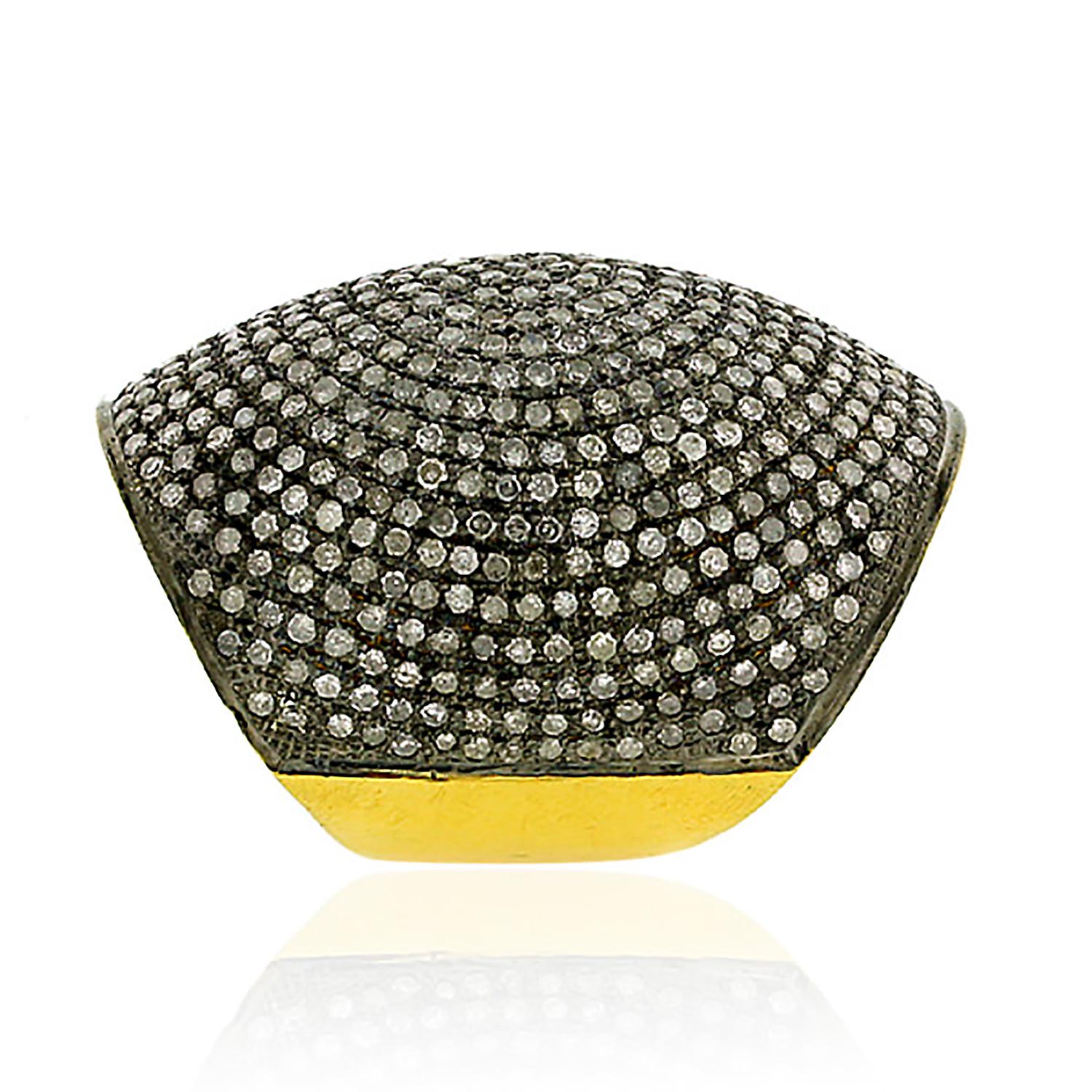Schwarzer Pave Diamond Cocktail Dome Ring aus 14k Gelbgold & Silber im Zustand „Neu“ im Angebot in New York, NY
