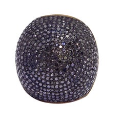 Black Pave Diamond Cocktail Dome Ring Made In 18k Yellow Gold & Silver