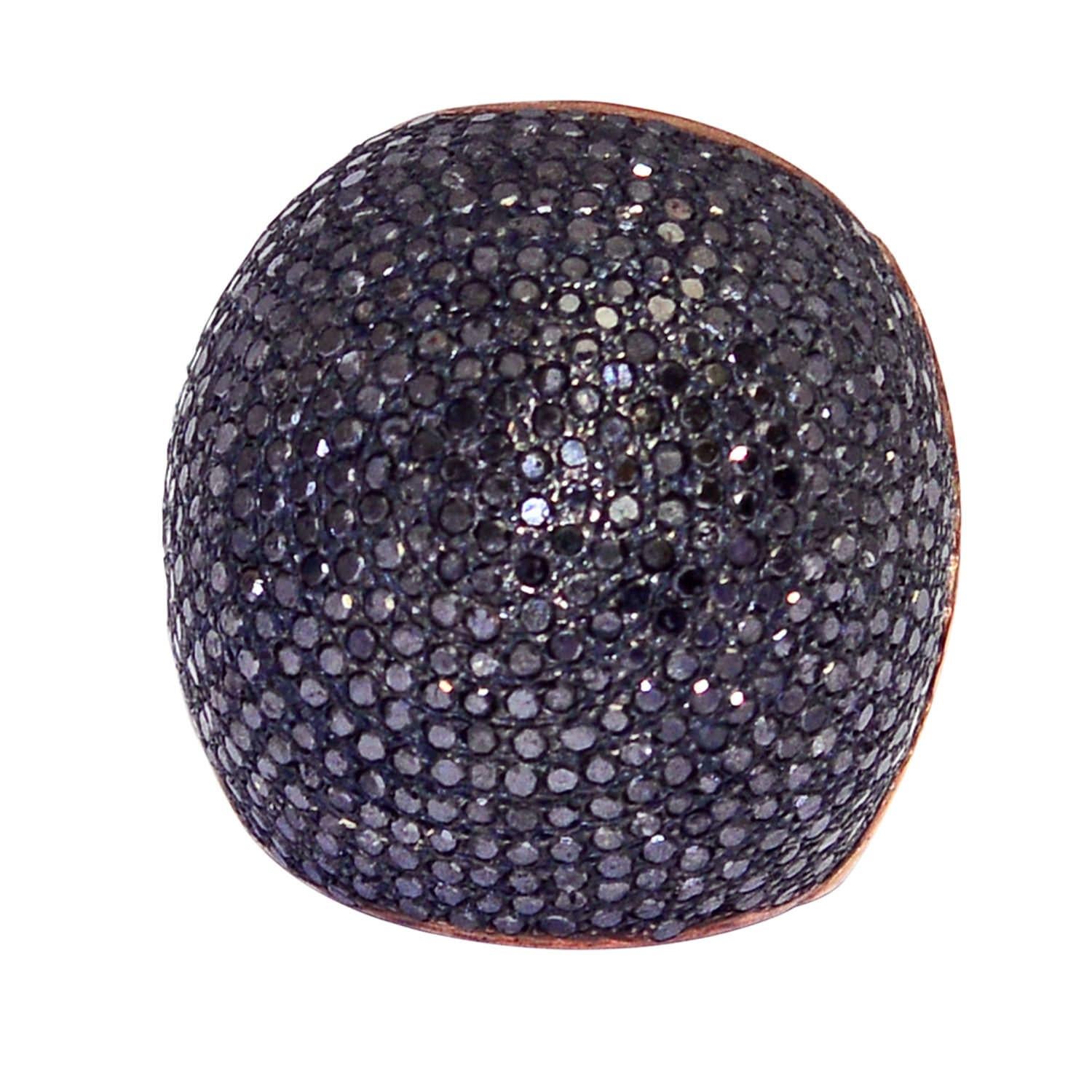 Schwarzer Pave Diamant Cocktail Dome Ring aus 18k Gelbgold & Silber (Gemischter Schliff) im Angebot
