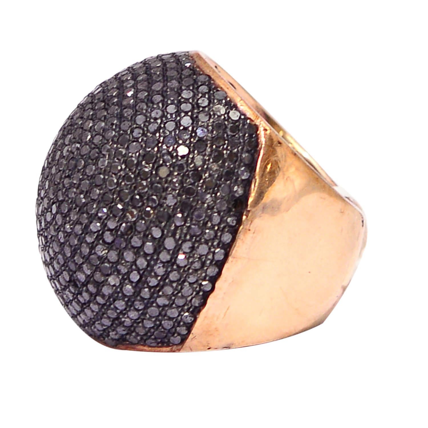 Schwarzer Pave Diamant Cocktail Dome Ring aus 18k Gelbgold & Silber im Zustand „Neu“ im Angebot in New York, NY