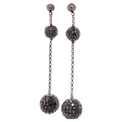 Black Pave Diamonds Ball Earrings with Chain