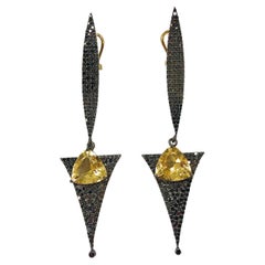 Black Pave Diamonds 3 Carats with 7 Carats Citrine Earrings
