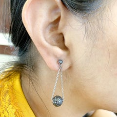 Black Pave Diamong Ball Dangle Earrings Made In 18k Gold