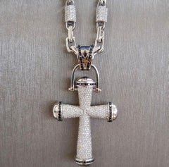 Black Pavé & White Pavé Diamond, White Gold Cross Pendant