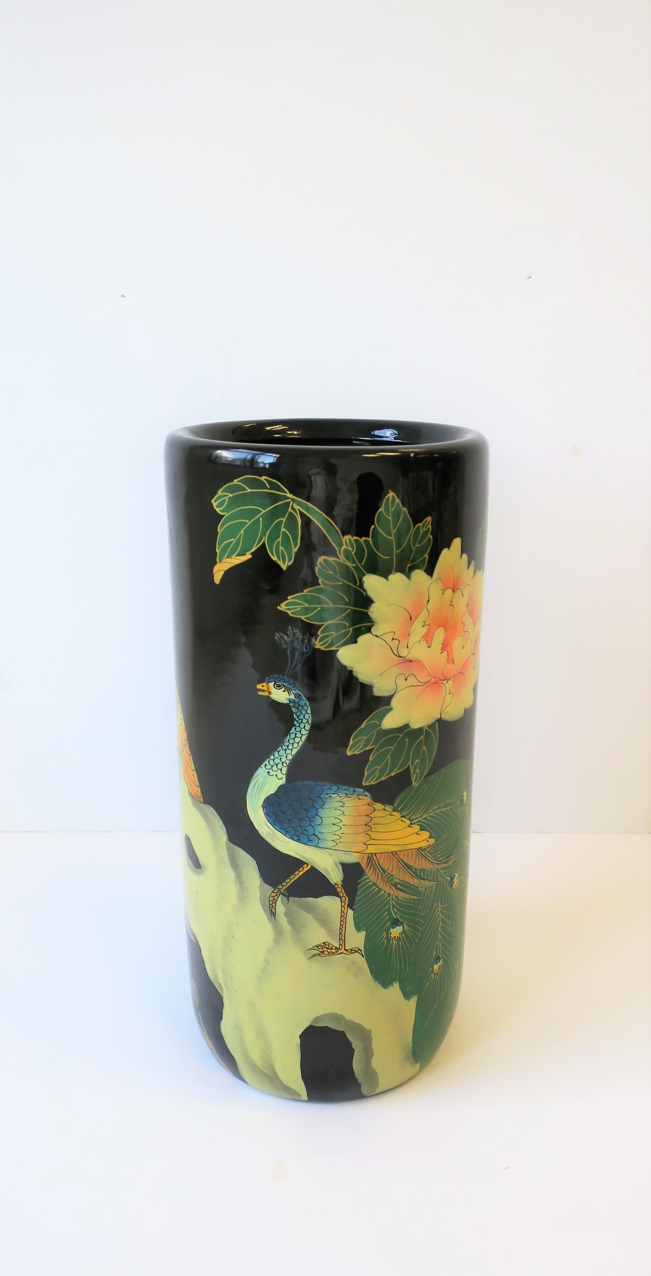 Chinese Export Umbrella Stand Holder with Peacock Birds, ca. 1980s
