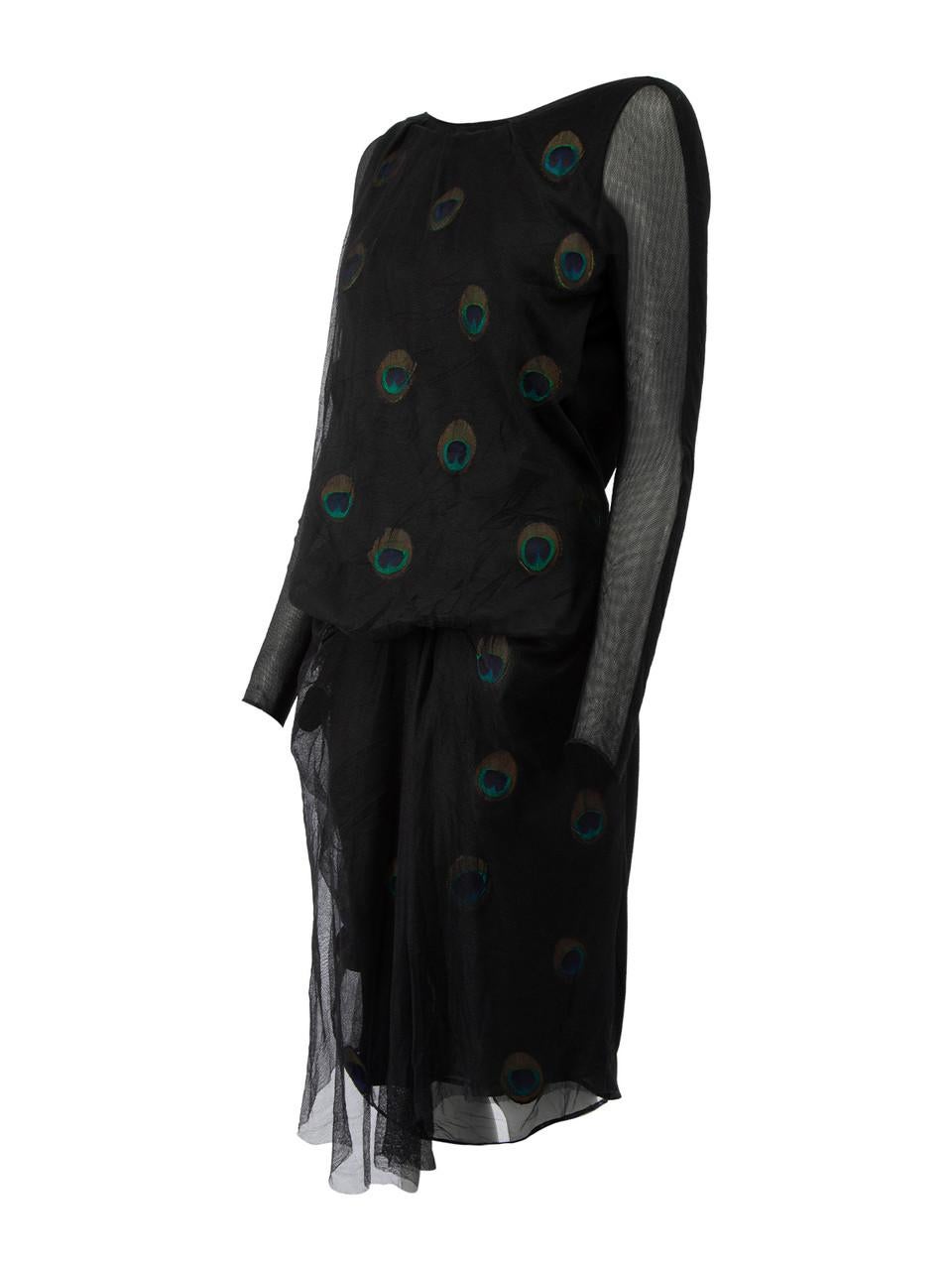 Women's Black Peacock Long Sleeves Dress Size L For Sale