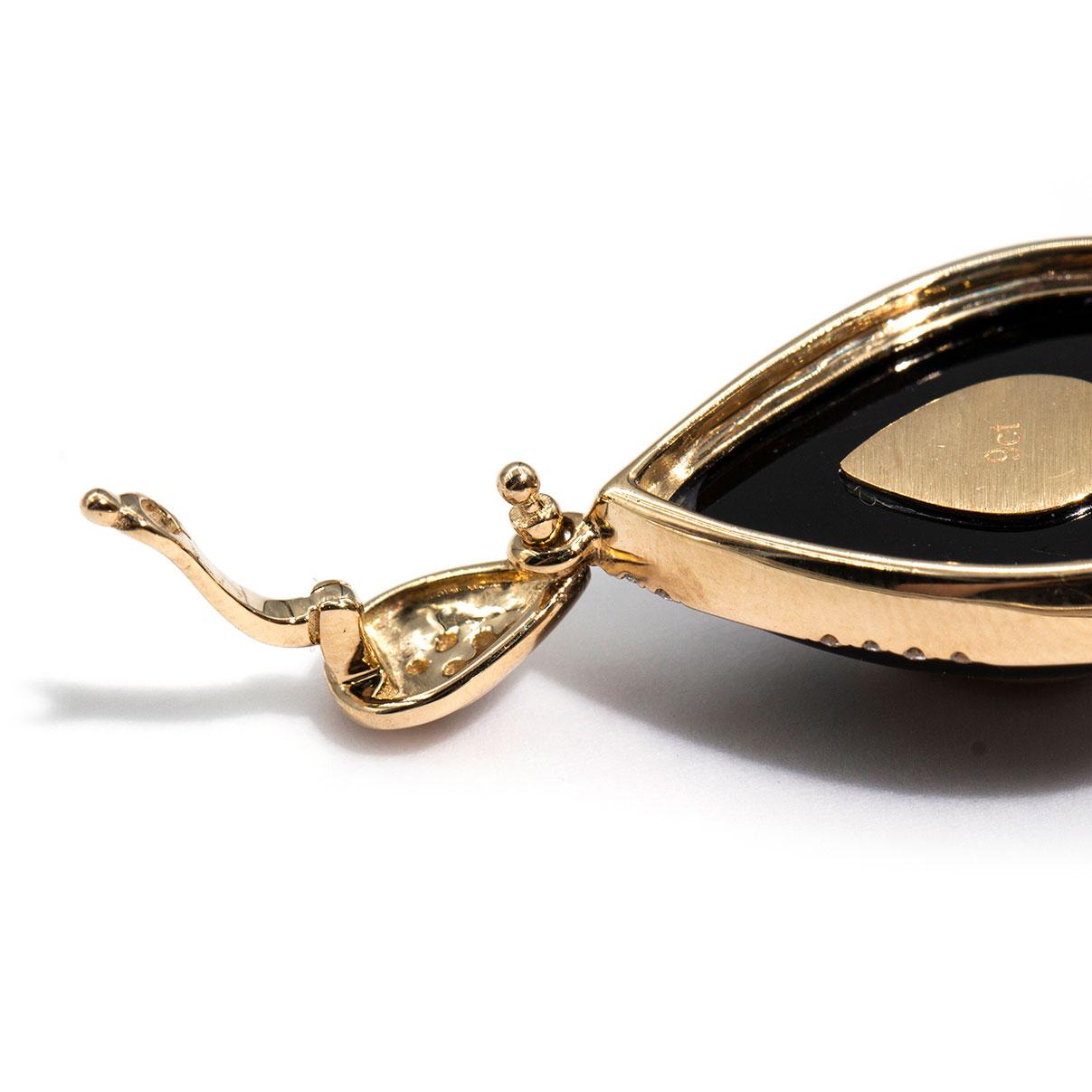 Women's or Men's Black Pear Onyx and Citrine Diamond Vintage 9 Carat Yellow Gold Enhancer Pendant