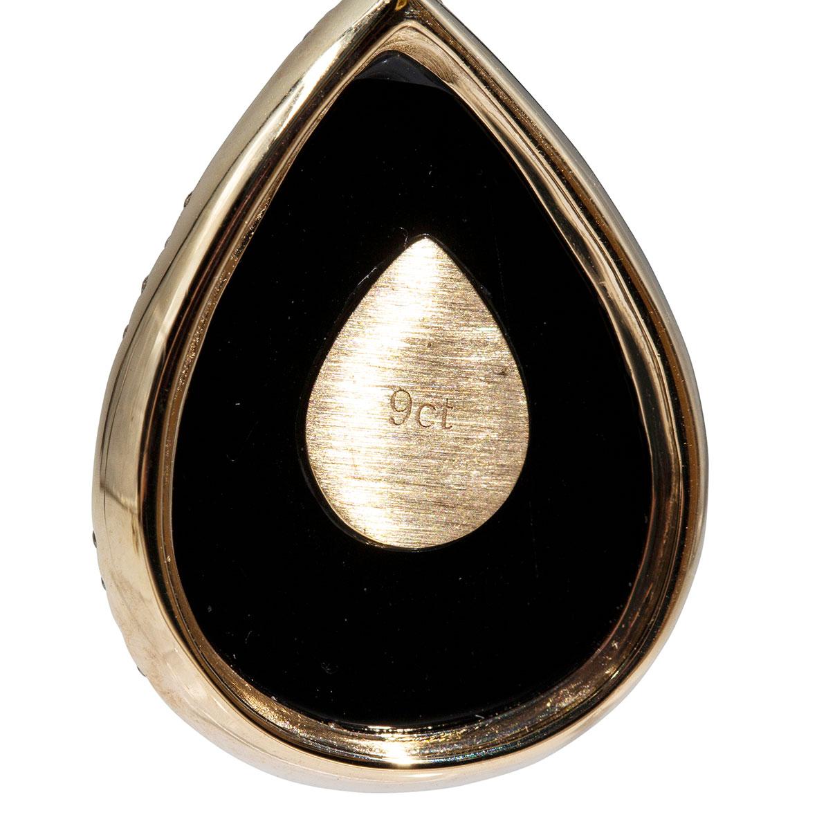 Black Pear Onyx and Citrine Diamond Vintage 9 Carat Yellow Gold Enhancer Pendant 3