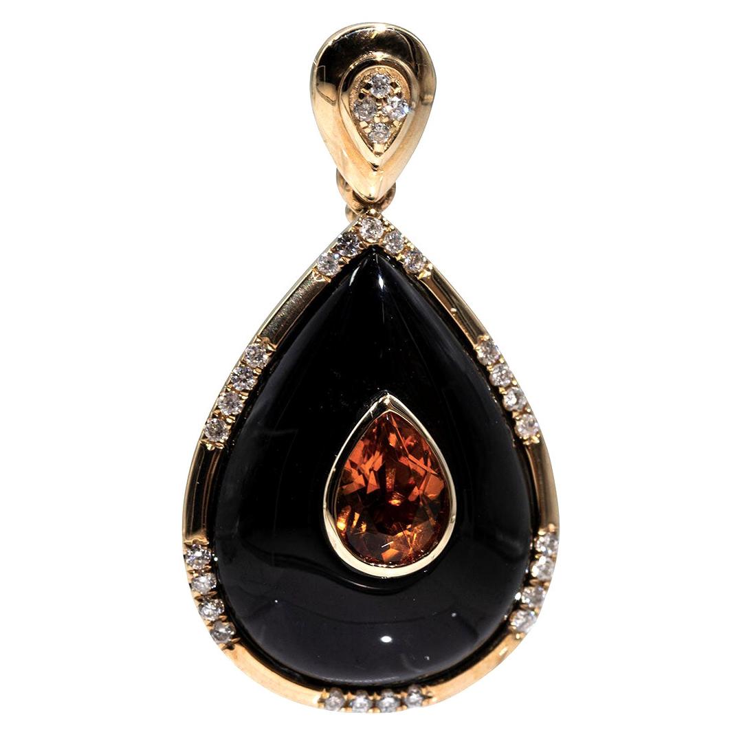 Black Pear Onyx and Citrine Diamond Vintage 9 Carat Yellow Gold Enhancer Pendant
