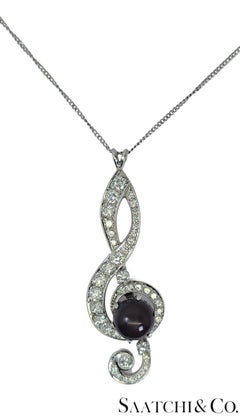 Black Pearl, 14K 585 white gold Pendant, Natural Diamond, Musical g Clef symbol