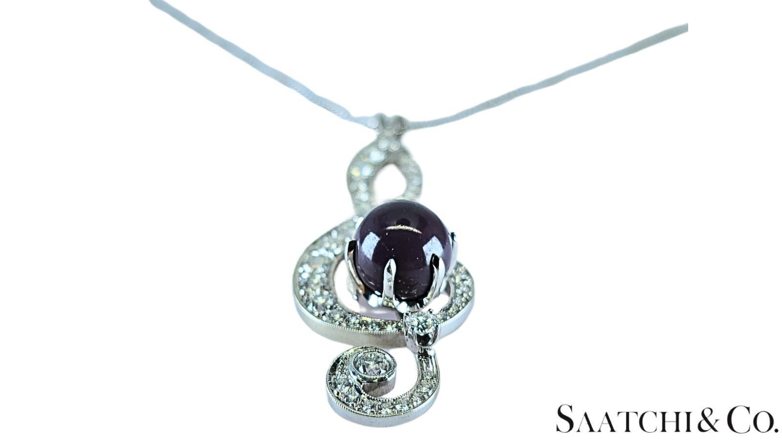 Pendentif en or blanc 14K 585, perle noire, diamant naturel, symbole de la clé de sol musicale Neuf - En vente à New York, NY