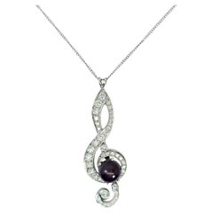 Pendentif en or blanc 14K 585, perle noire, diamant naturel, symbole de la clé de sol musicale
