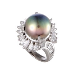 Black Pearl and 2.02 Carat Diamond Platinum Ring