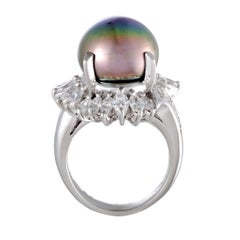 Black Pearl and 2.02 Carat Diamond Platinum Ring