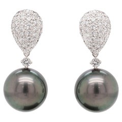 Black Pearl and Diamond 18 Carat White Gold Detachable Drop Earrings