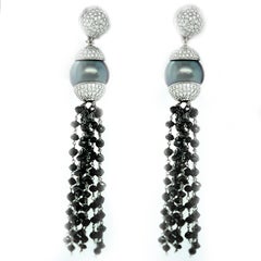 Black Pearl and Diamond Chandelier Fashion Earrings