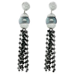 Boucles d'oreilles chandelier à la mode perles noires et diamants