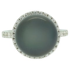 Black Pearl and Diamond Cluster Ring