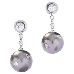 Black Pearl and Diamond on White Gold 18 Karat Earrings