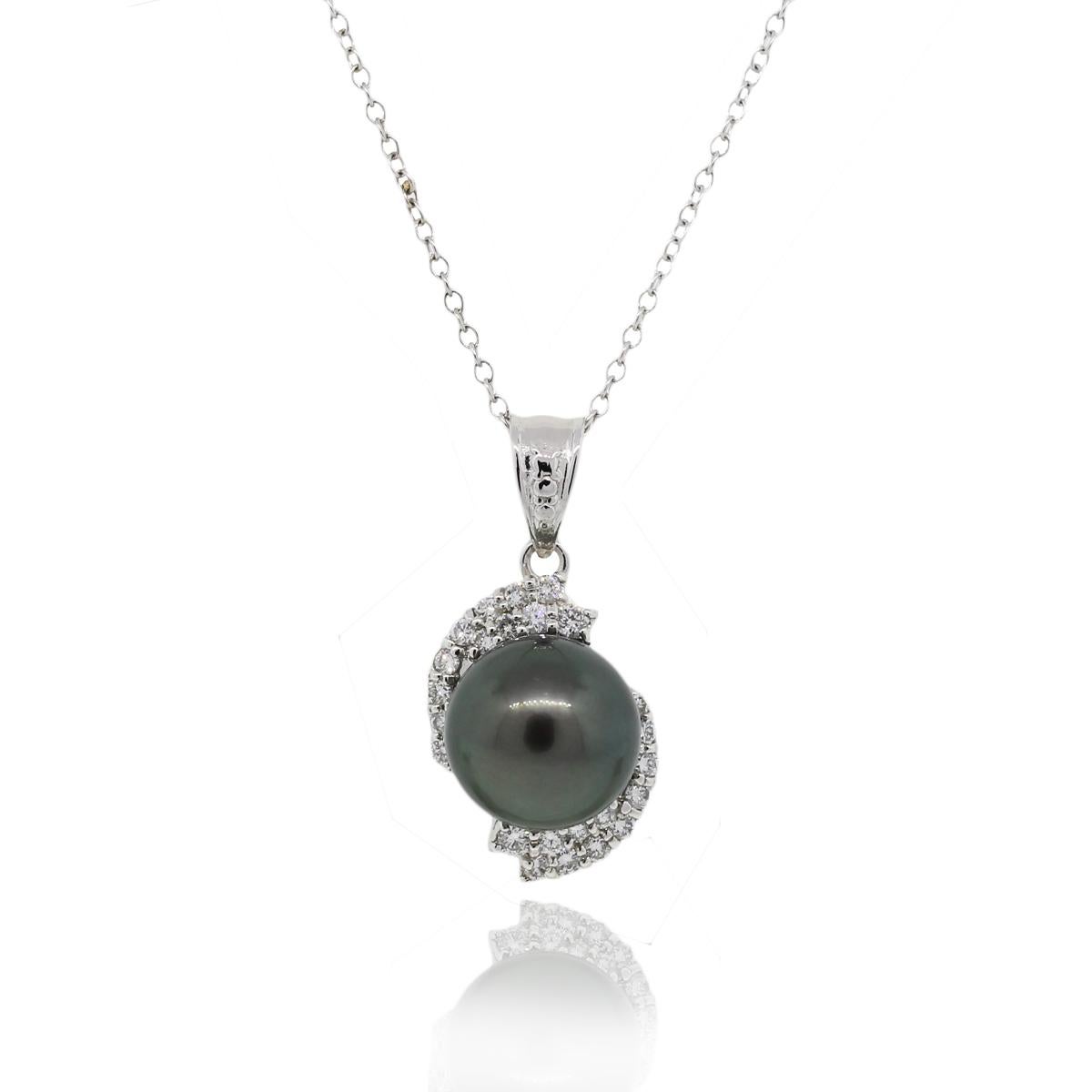 Collana a catena con perle nere e diamanti in vendita 1