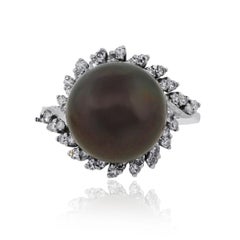 Black Pearl and Diamond Ring
