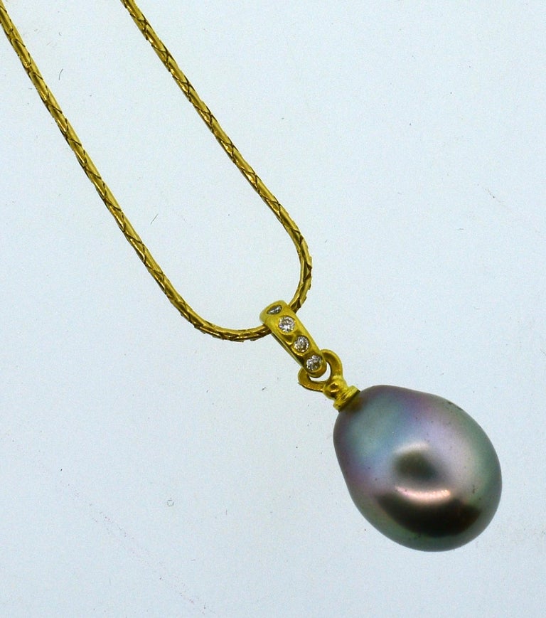Black Pearl and Gold Chain Necklace at 1stdibs